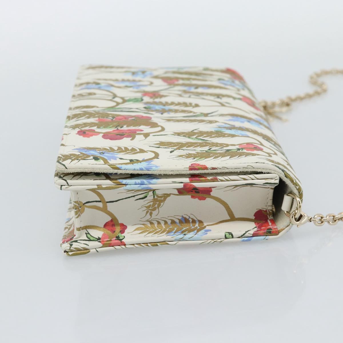 Christian Dior Chain Shoulder Bag Leather White Gold Auth ar14061SM