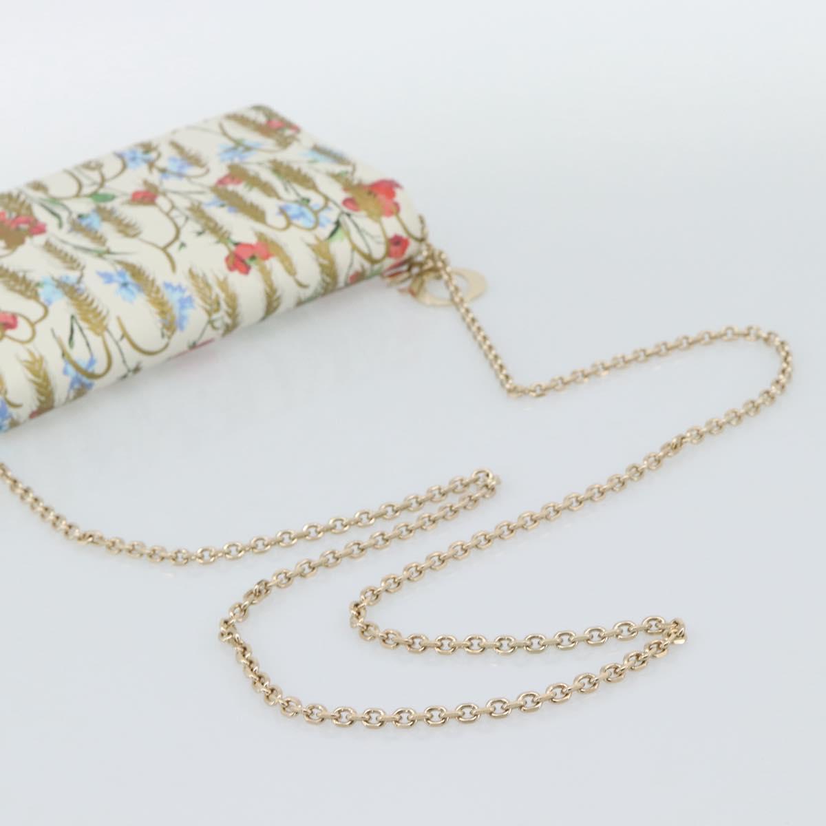 Christian Dior Chain Shoulder Bag Leather White Gold Auth ar14061SM