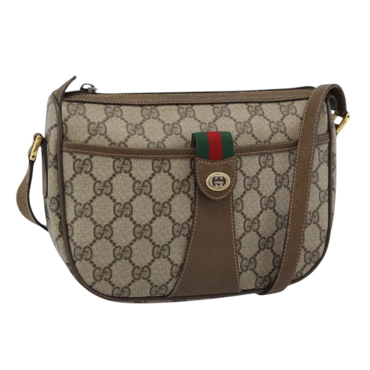 GUCCI GG Supreme Shoulder Bag PVC Leather Beige Gold 89 02 032 Auth ar14062