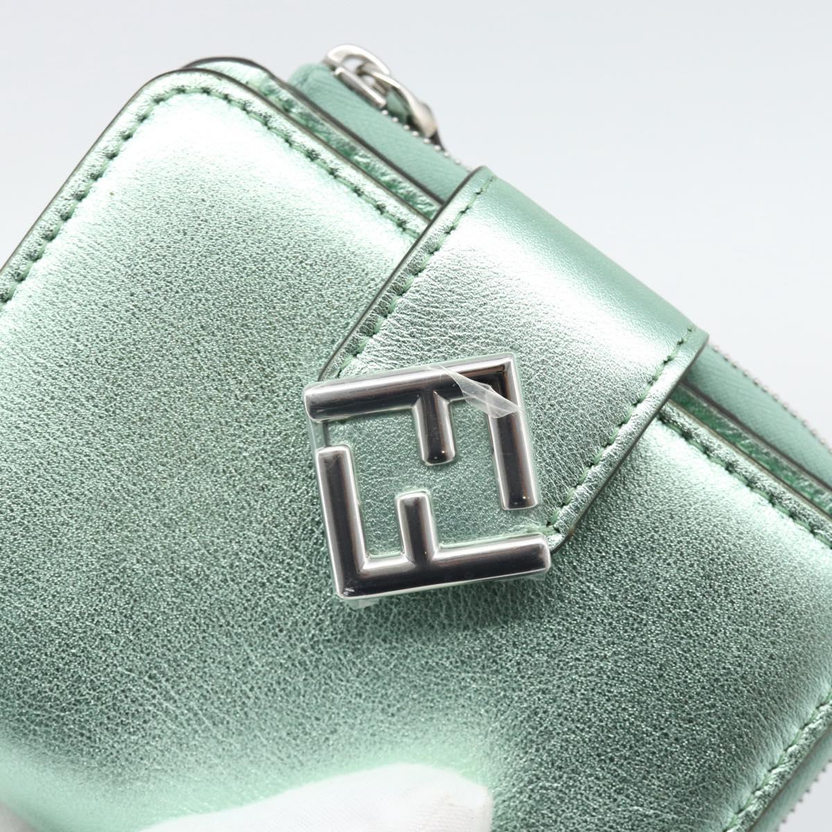 FENDI Compact Wallet Leather Green Silver 8M0490 Auth ar14064M