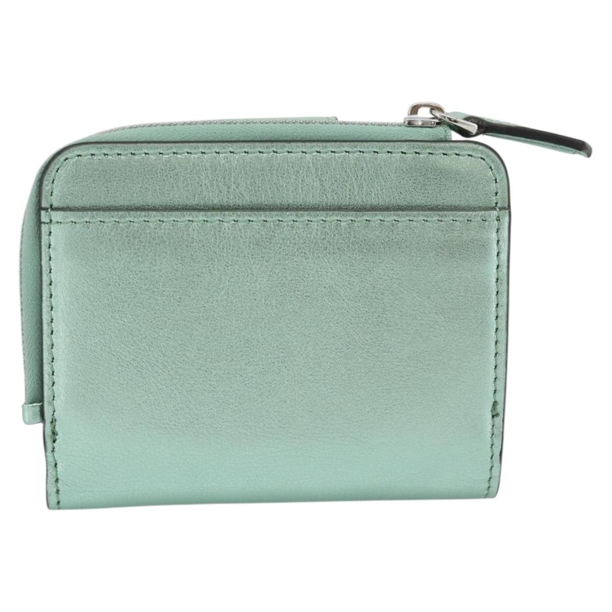 FENDI Compact Wallet Leather Green Silver 8M0490 Auth ar14064M