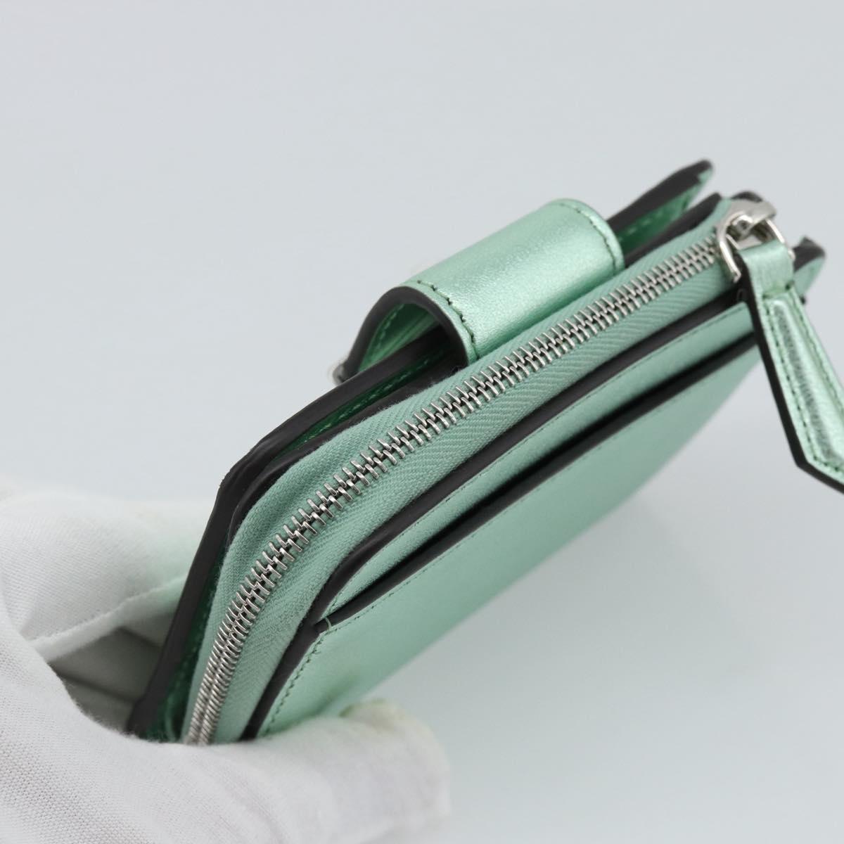FENDI Compact Wallet Leather Green Silver 8M0490 Auth ar14064M