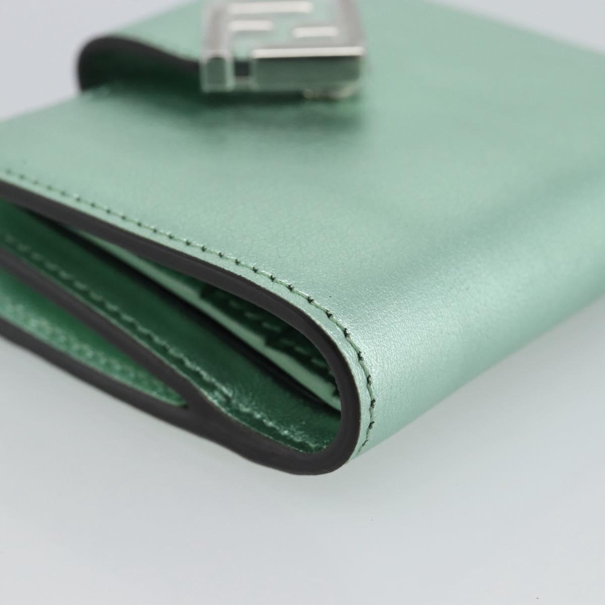 FENDI Compact Wallet Leather Green Silver 8M0490 Auth ar14064M
