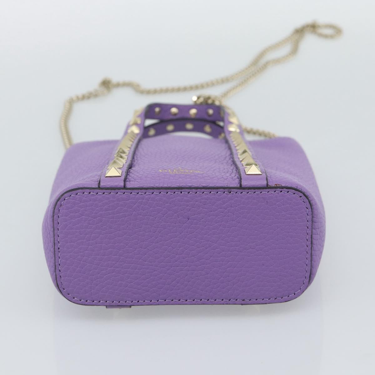 VALENTINO Hand Bag Leather 2way Purple Gold Auth ar14065V
