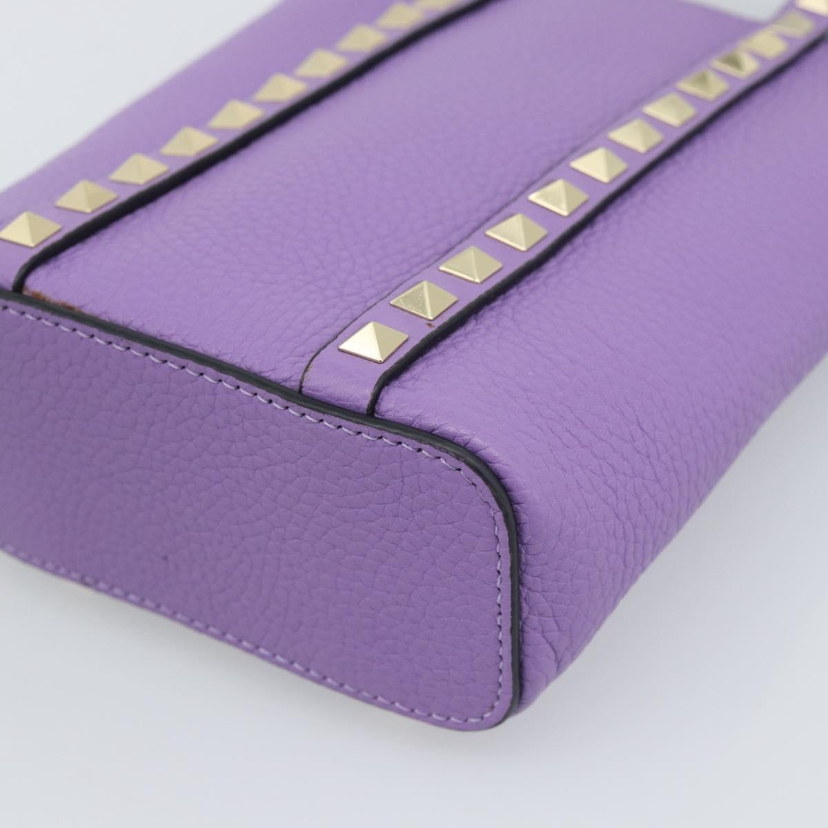 VALENTINO Hand Bag Leather 2way Purple Gold Auth ar14065V