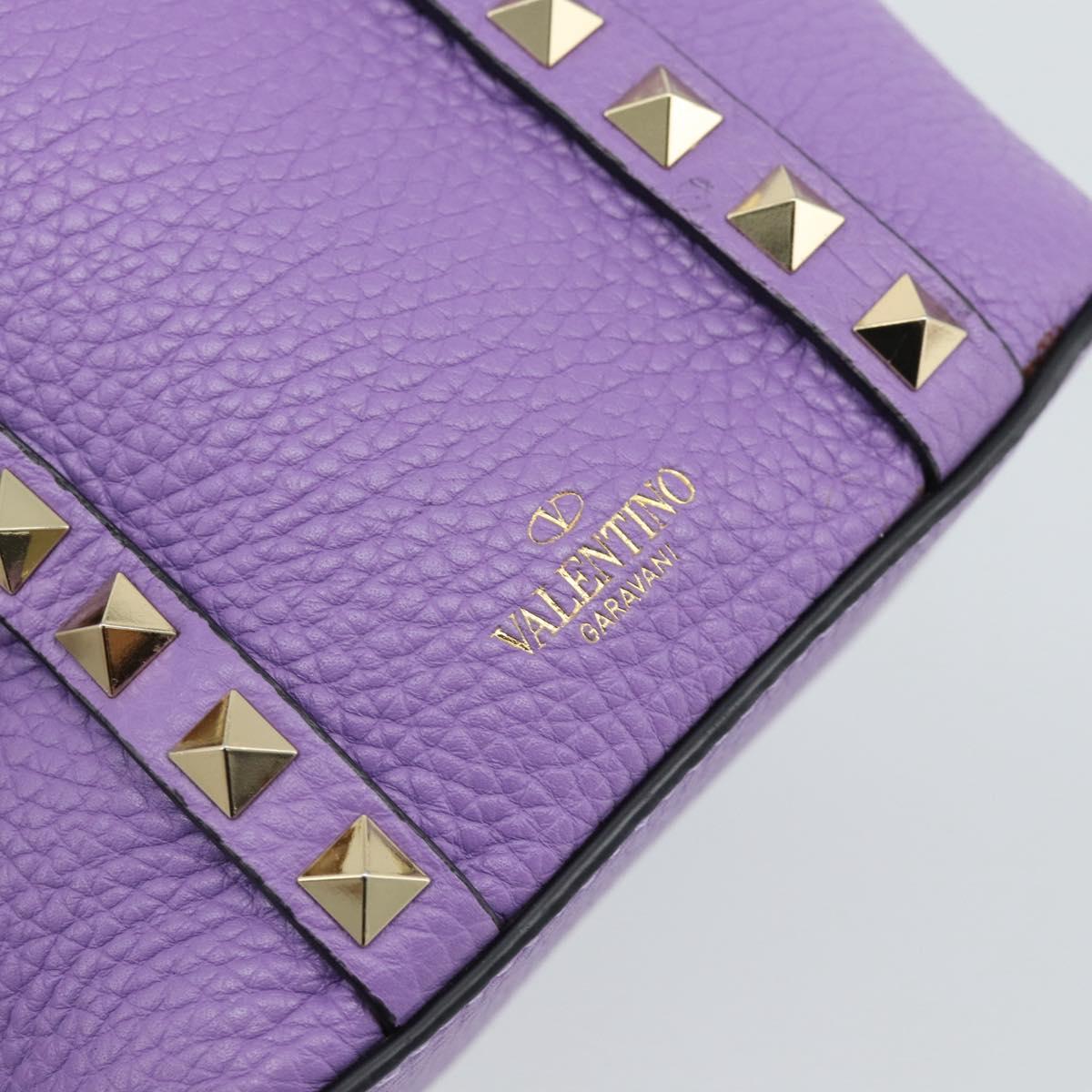 VALENTINO Hand Bag Leather 2way Purple Gold Auth ar14065V