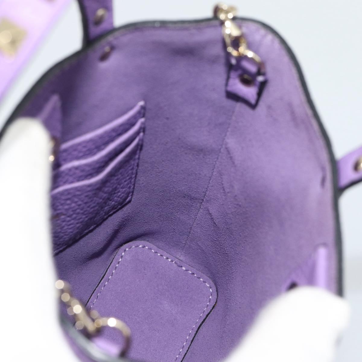 VALENTINO Hand Bag Leather 2way Purple Gold Auth ar14065V