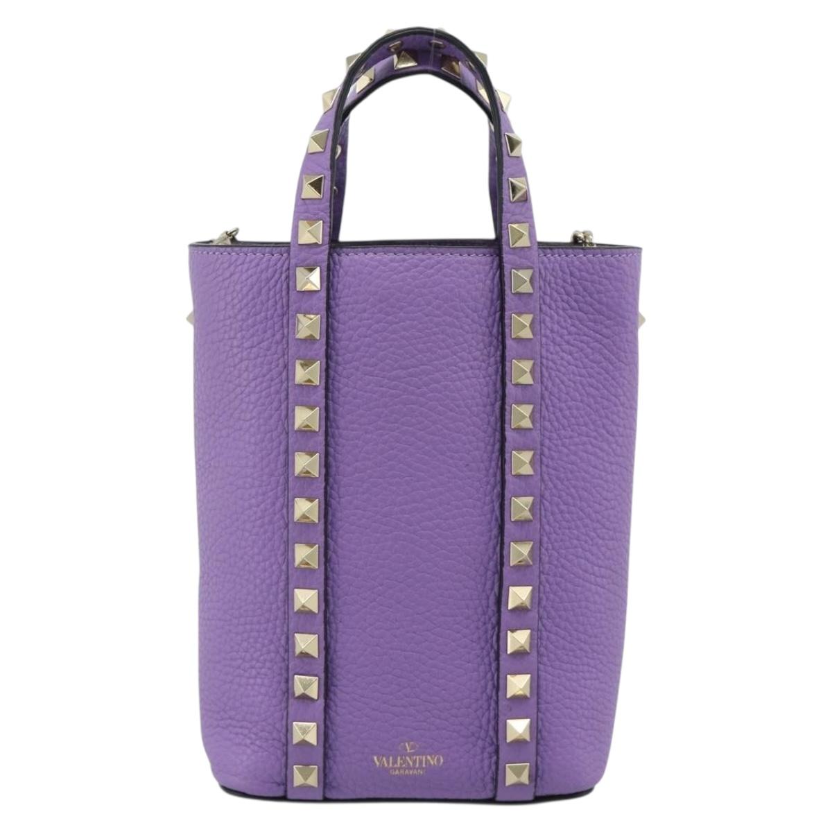 VALENTINO Hand Bag Leather 2way Purple Gold Auth ar14065V