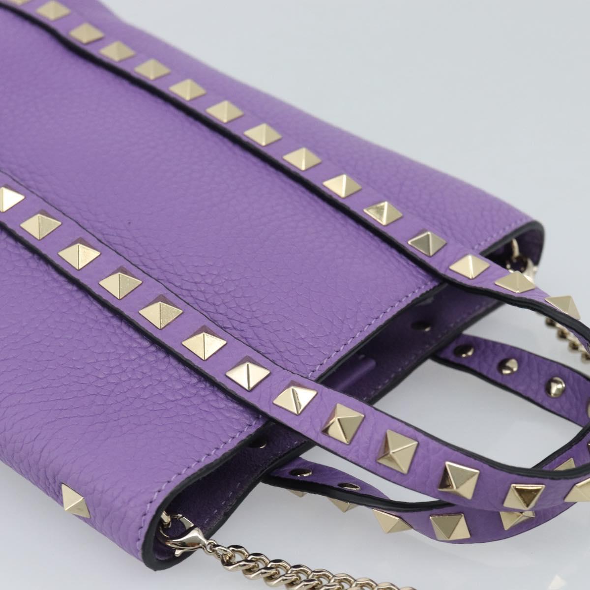 VALENTINO Hand Bag Leather 2way Purple Gold Auth ar14065V