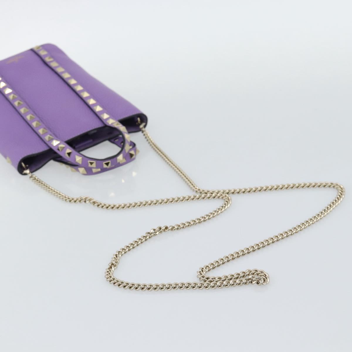 VALENTINO Hand Bag Leather 2way Purple Gold Auth ar14065V