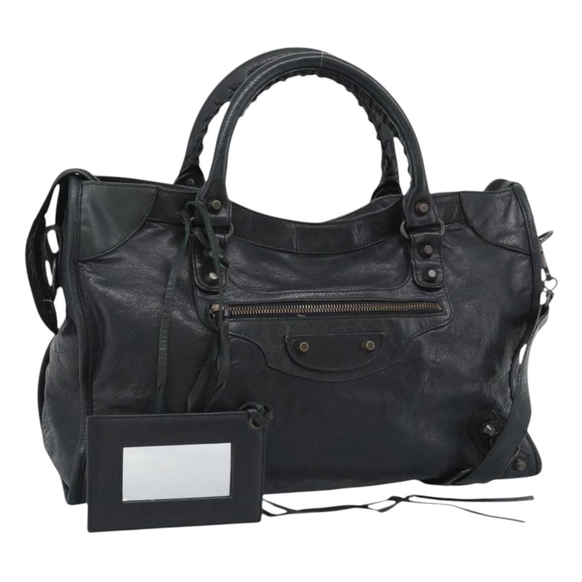 BALENCIAGA The City Hand Bag Leather Black 115748 Auth ar14069