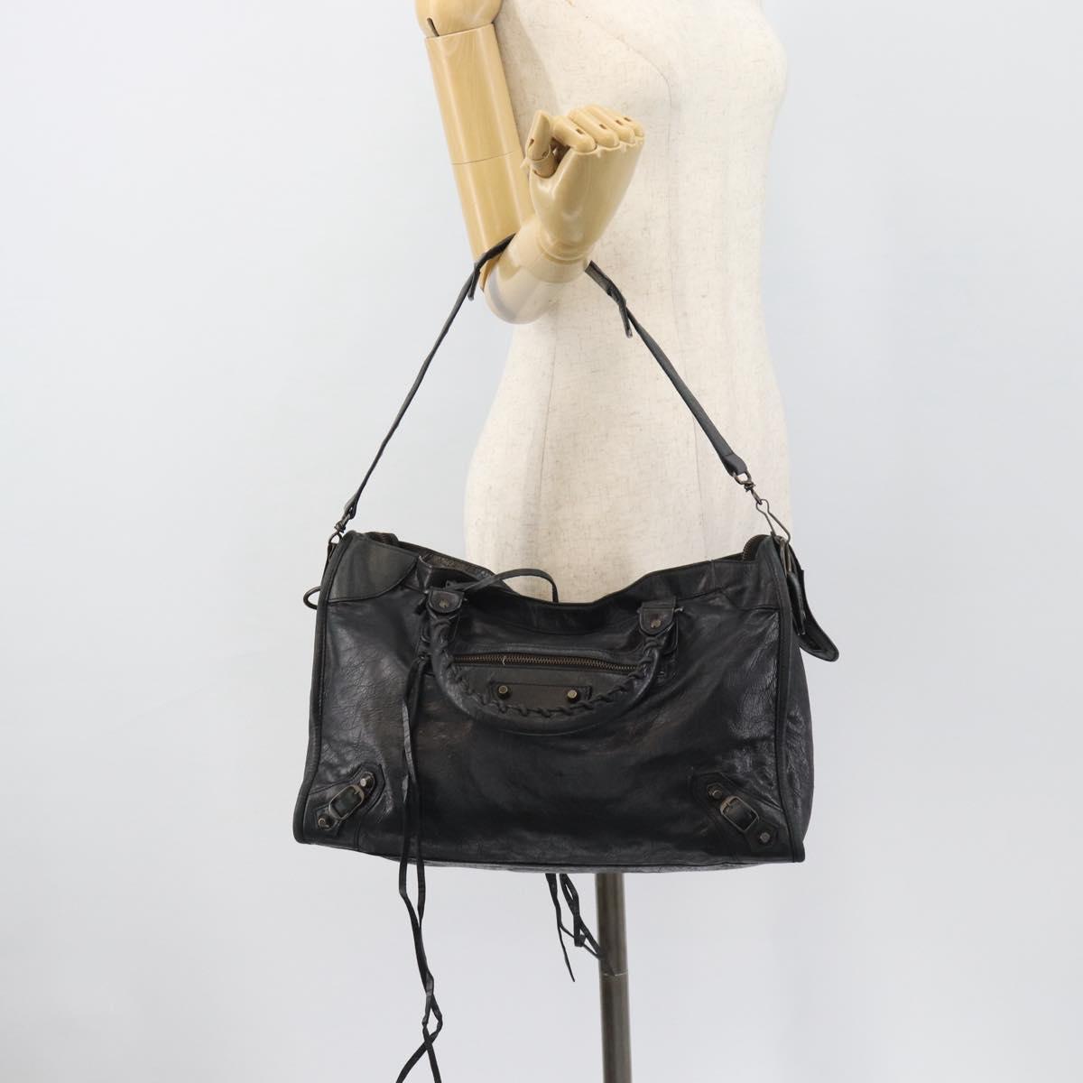 BALENCIAGA The City Hand Bag Leather Black 115748 Auth ar14069
