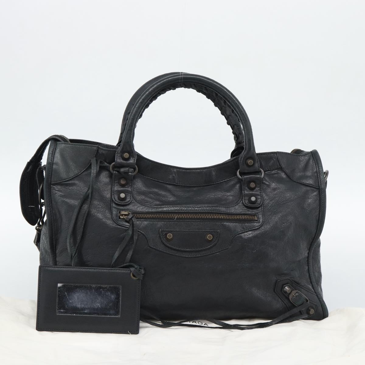 BALENCIAGA The City Hand Bag Leather Black 115748 Auth ar14069