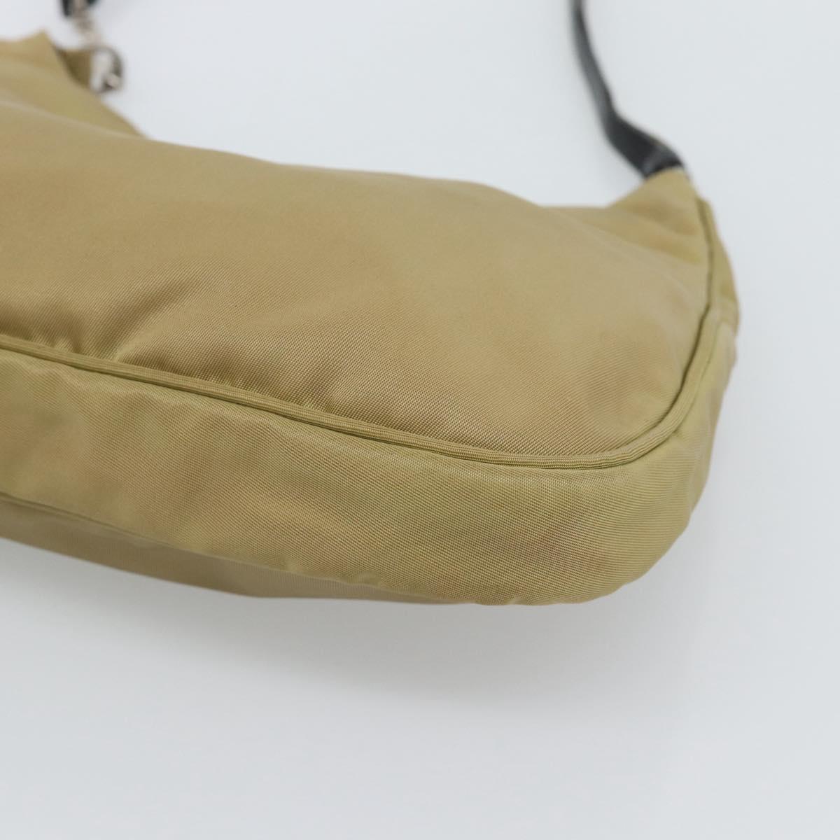 PRADA Nylon Hand Bag Beige Silver Auth ar14070