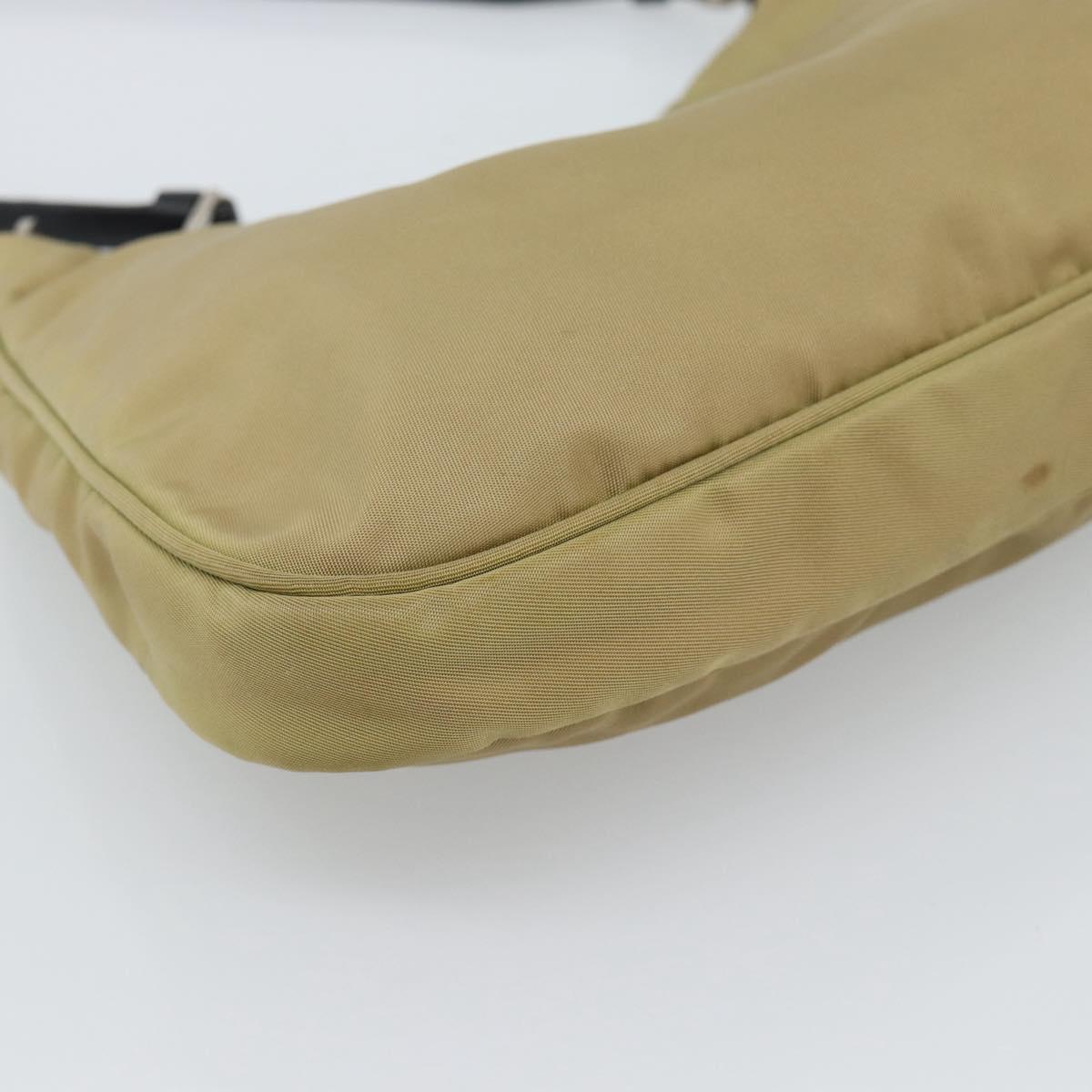 PRADA Nylon Hand Bag Beige Silver Auth ar14070