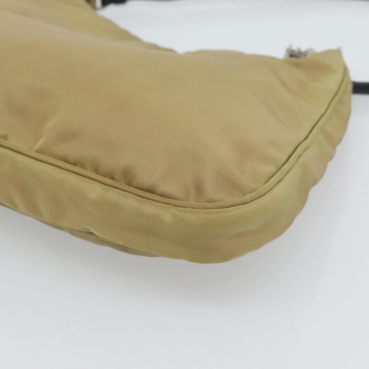 PRADA Nylon Hand Bag Beige Silver Auth ar14070
