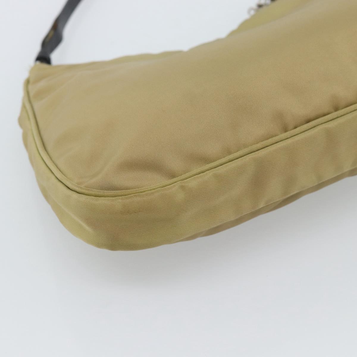 PRADA Nylon Hand Bag Beige Silver Auth ar14070