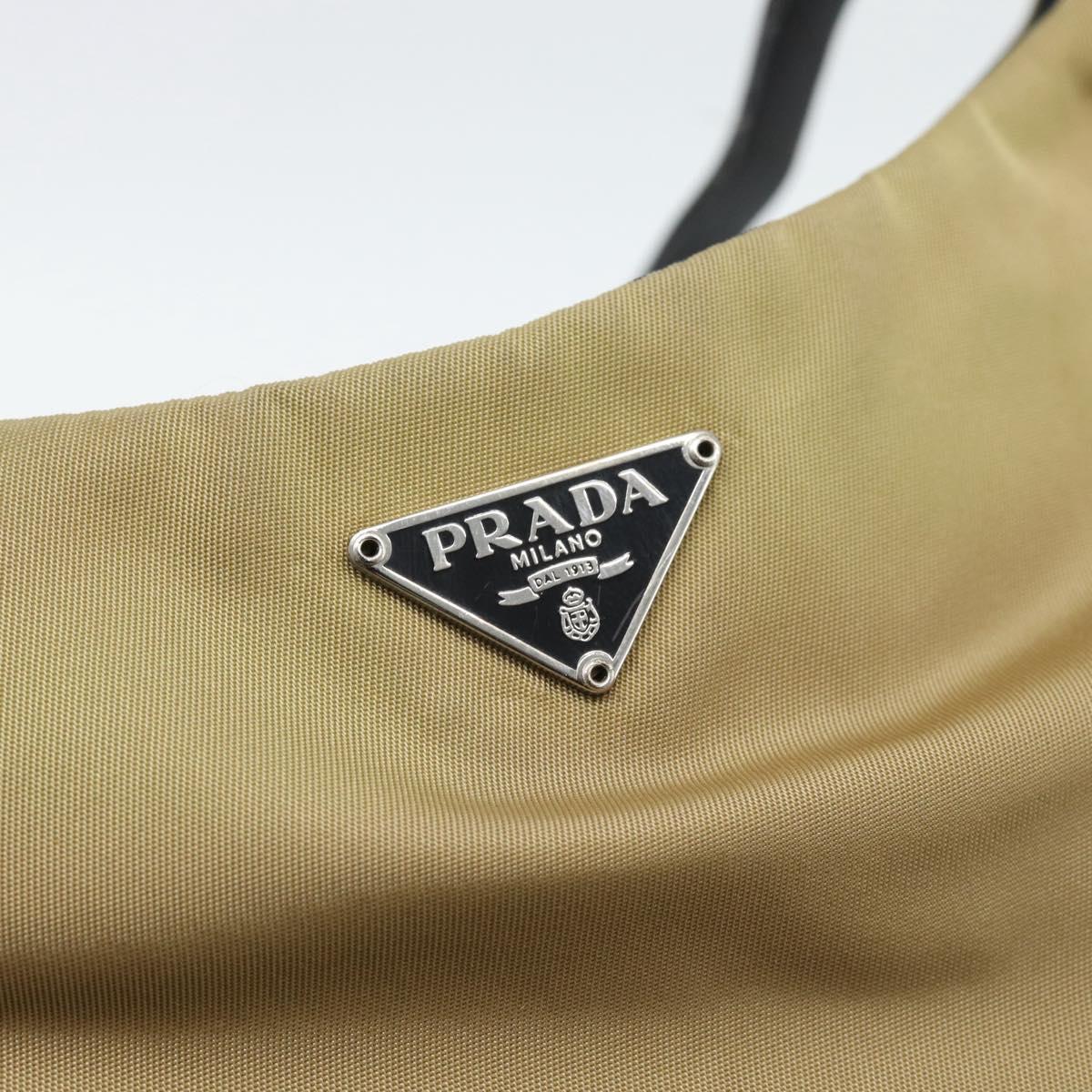 PRADA Nylon Hand Bag Beige Silver Auth ar14070