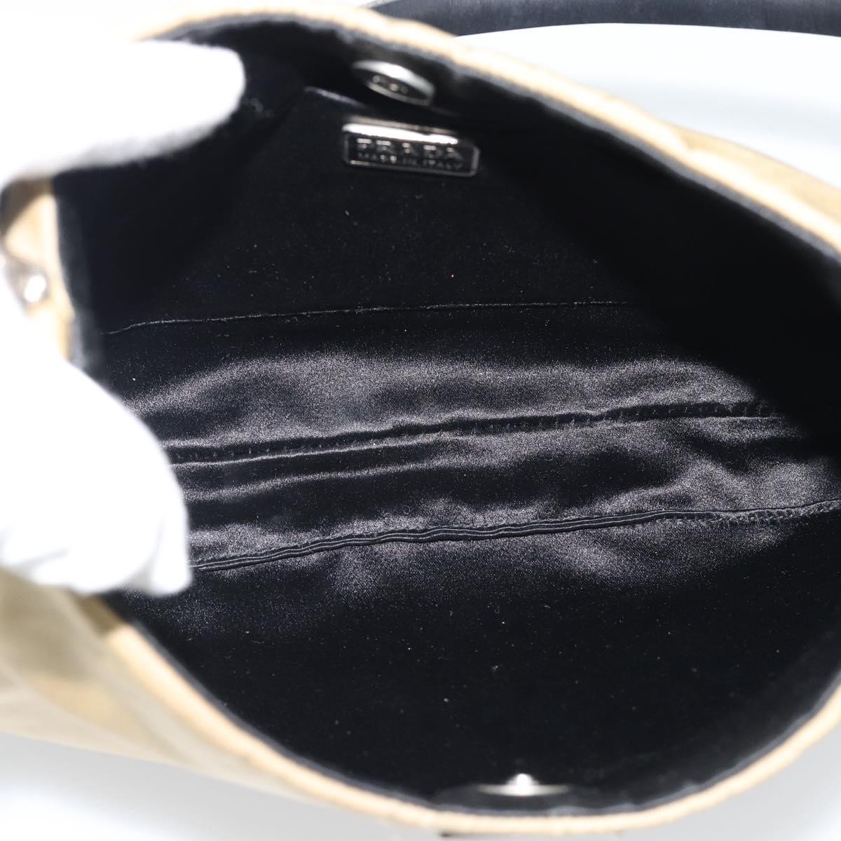 PRADA Nylon Hand Bag Beige Silver Auth ar14070