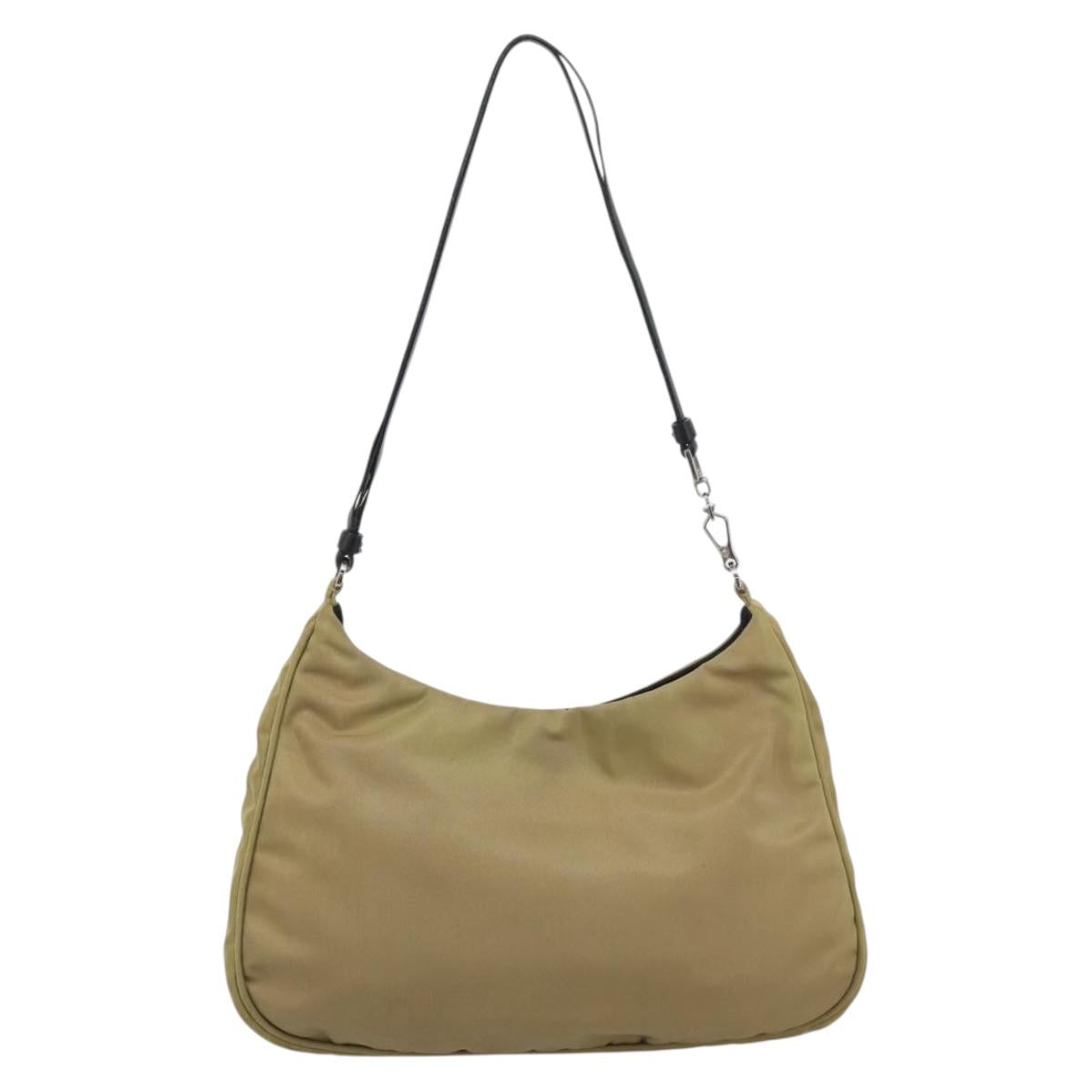 PRADA Nylon Hand Bag Beige Silver Auth ar14070