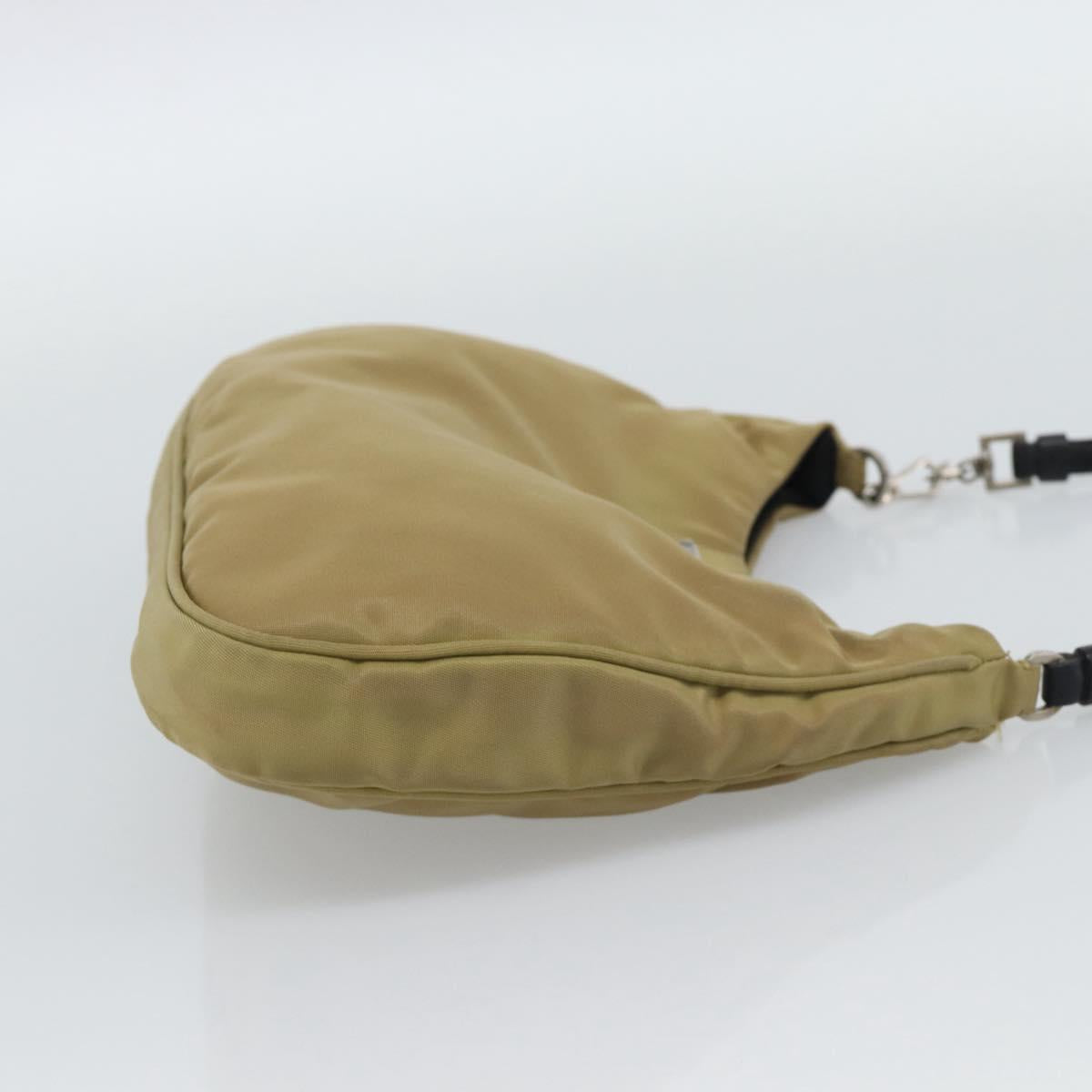 PRADA Nylon Hand Bag Beige Silver Auth ar14070