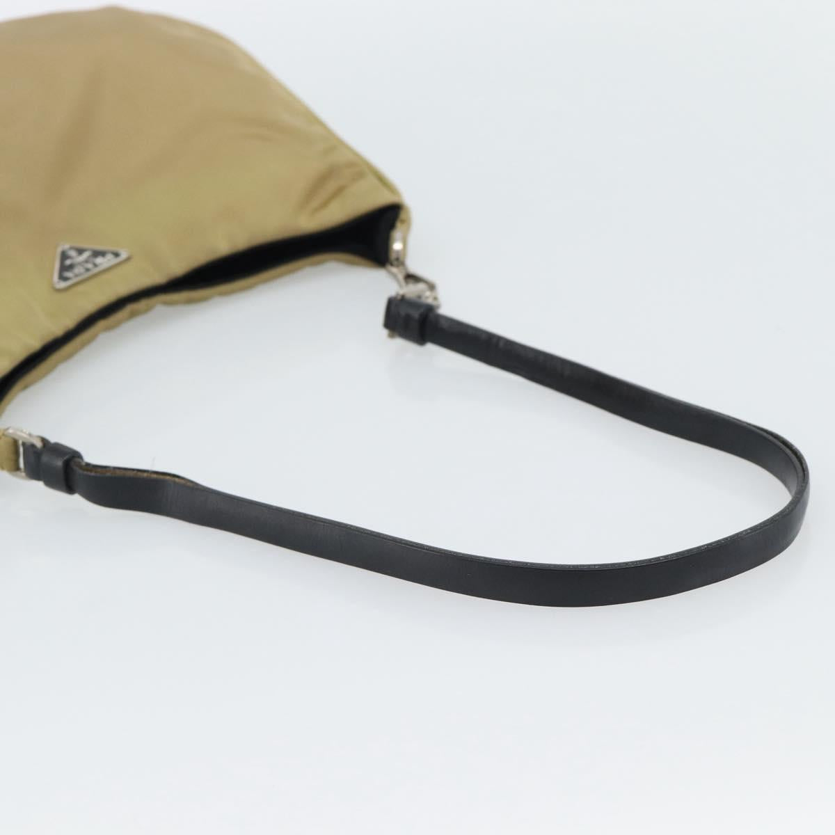 PRADA Nylon Hand Bag Beige Silver Auth ar14070
