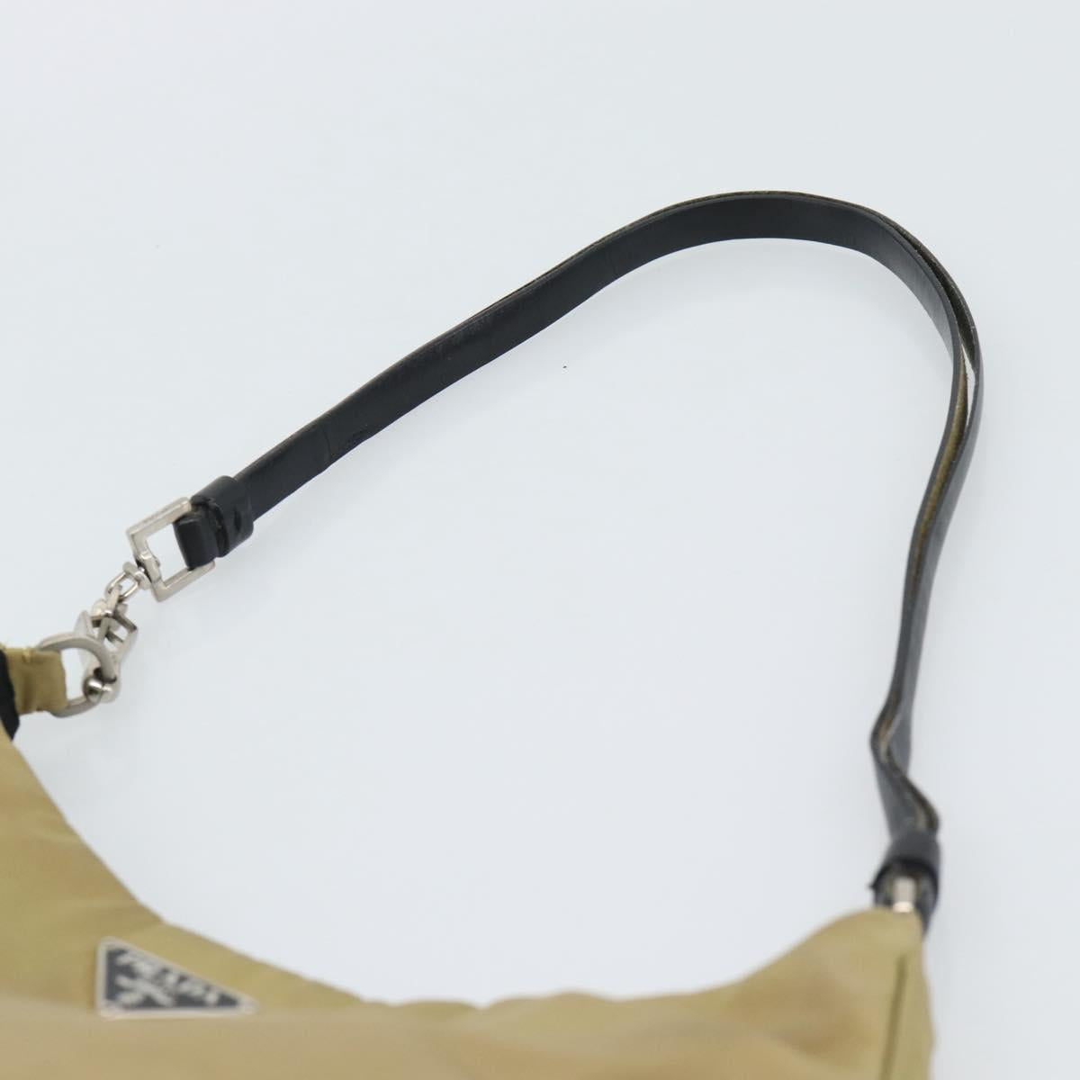 PRADA Nylon Hand Bag Beige Silver Auth ar14070