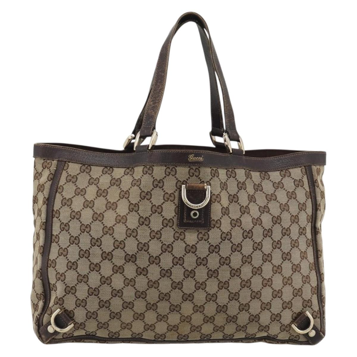 GUCCI GG Canvas Tote Bag Beige Gold 141472 Auth ar14071