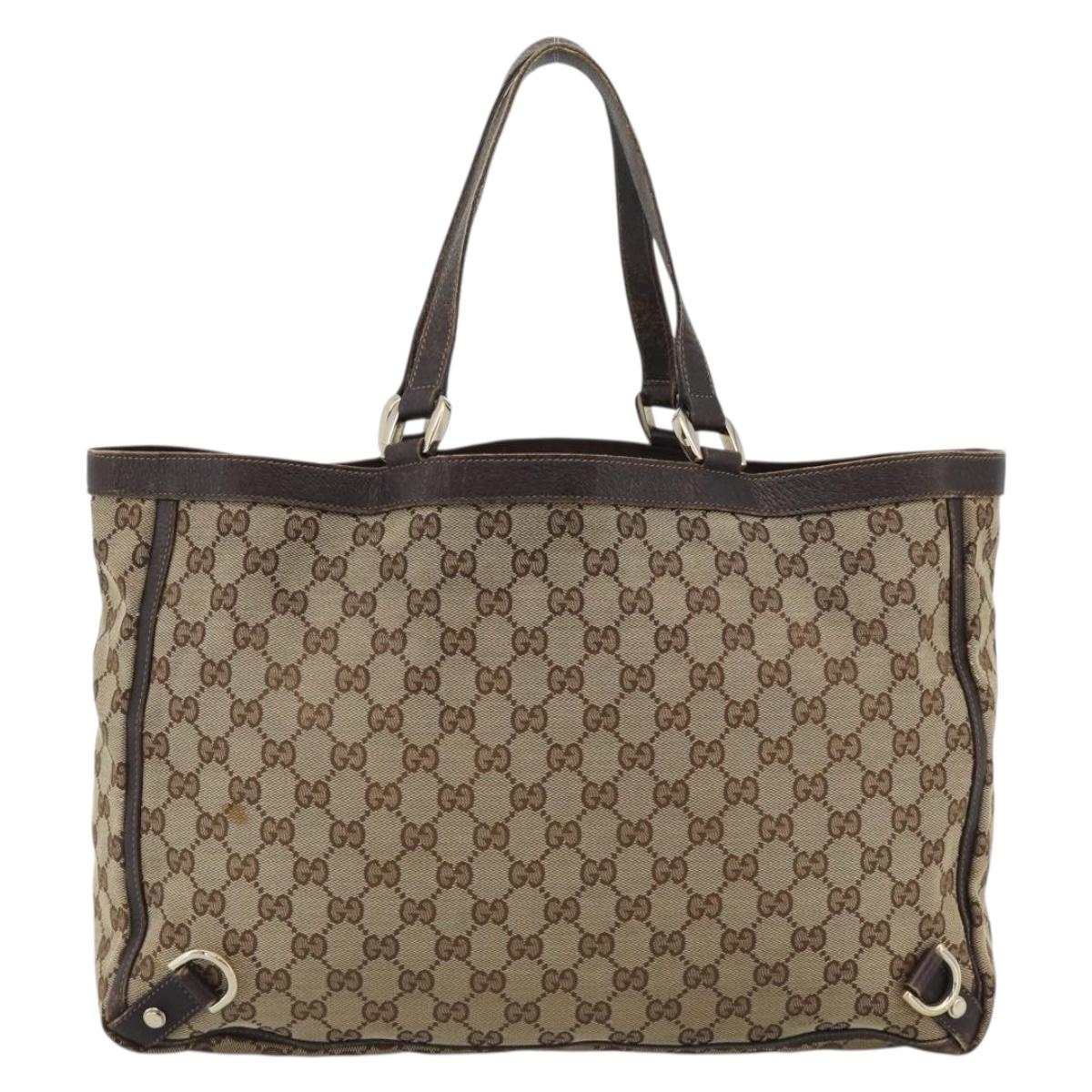 GUCCI GG Canvas Tote Bag Beige Gold 141472 Auth ar14071