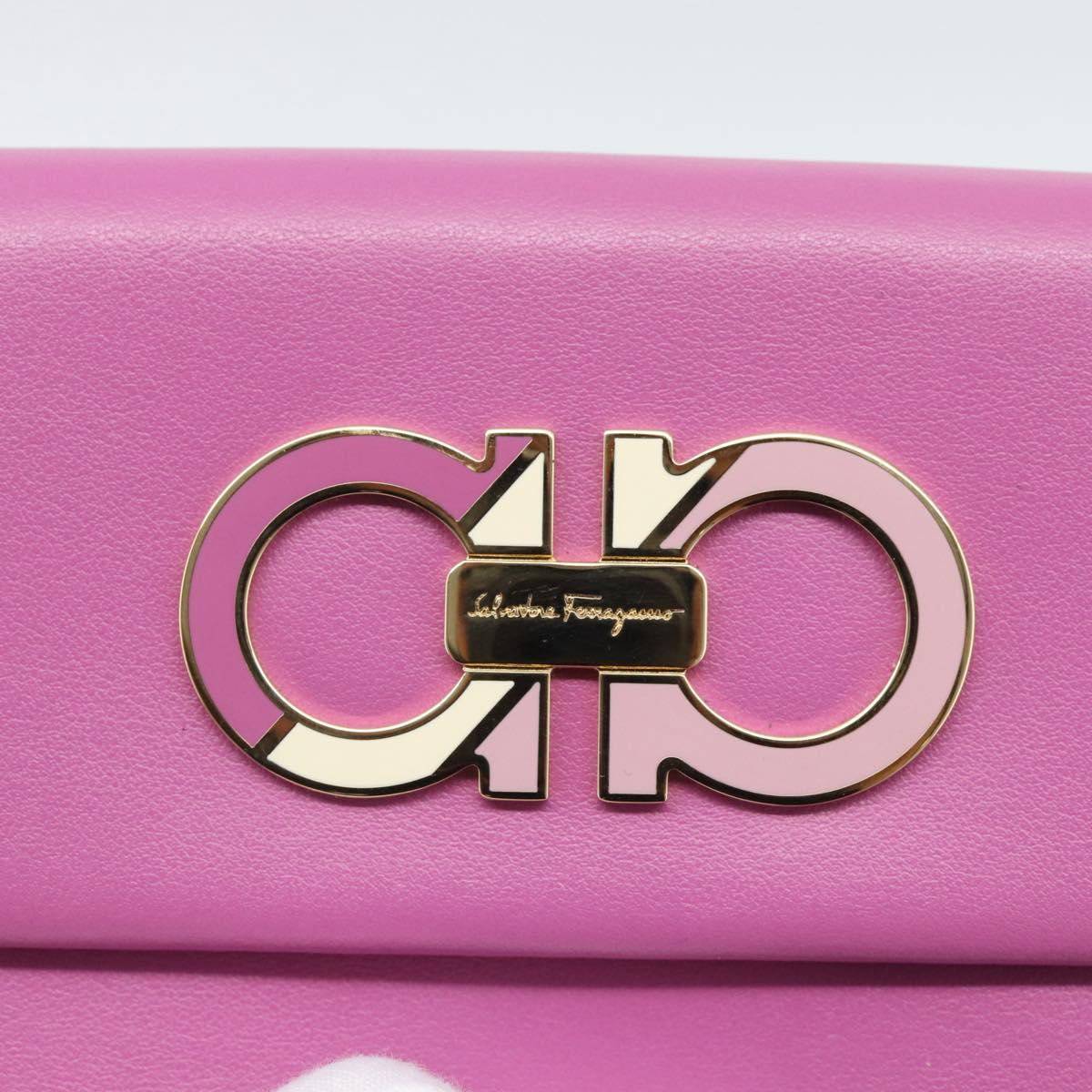 Salvatore Ferragamo Gancini Long Wallet Leather Pink Gold Auth ar14073V