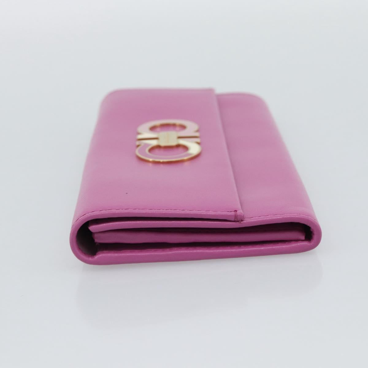 Salvatore Ferragamo Gancini Long Wallet Leather Pink Gold Auth ar14073V
