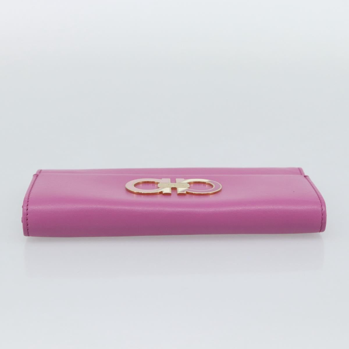 Salvatore Ferragamo Gancini Long Wallet Leather Pink Gold Auth ar14073V