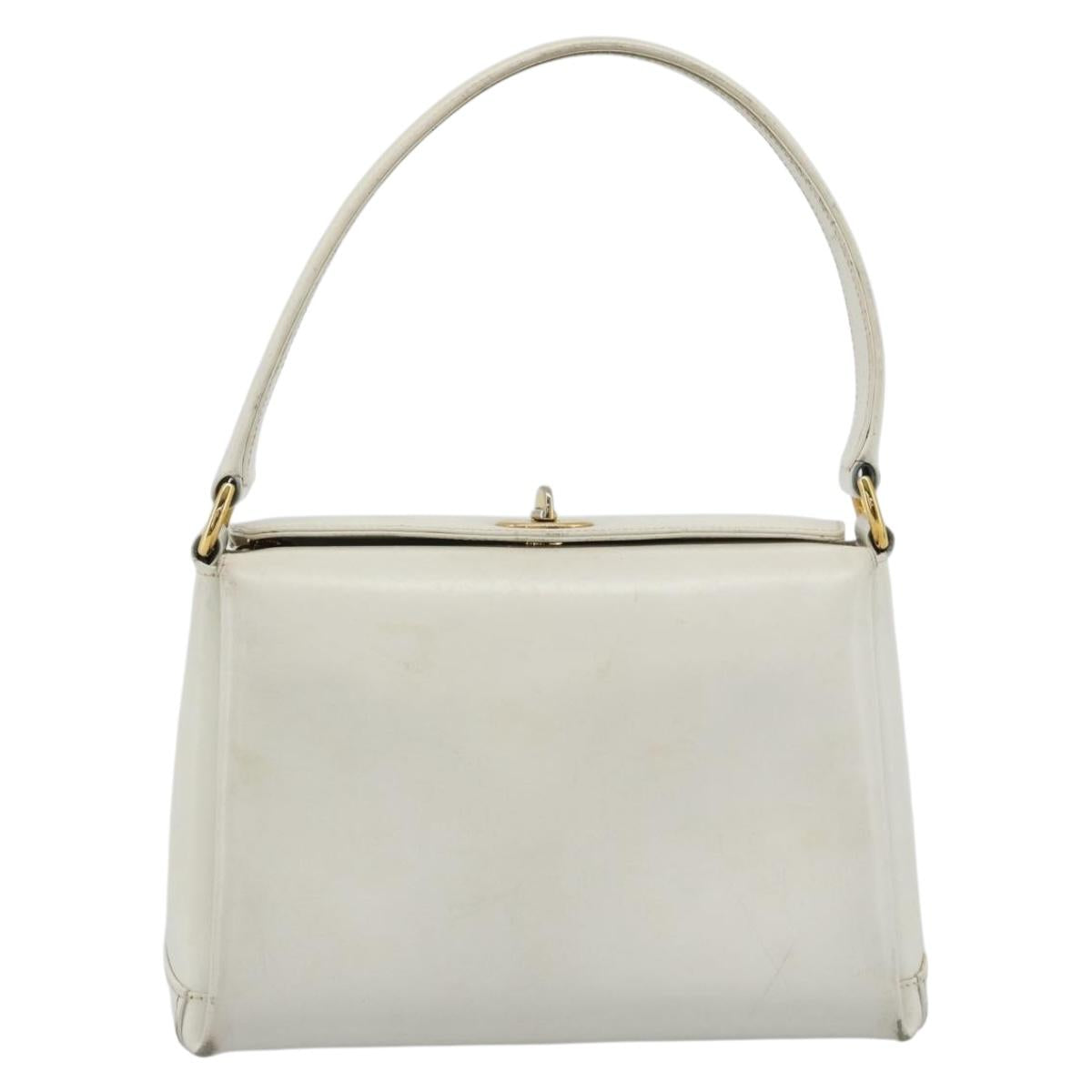 GUCCI Hand Bag Leather White Gold 000 406 0025 Auth ar14074