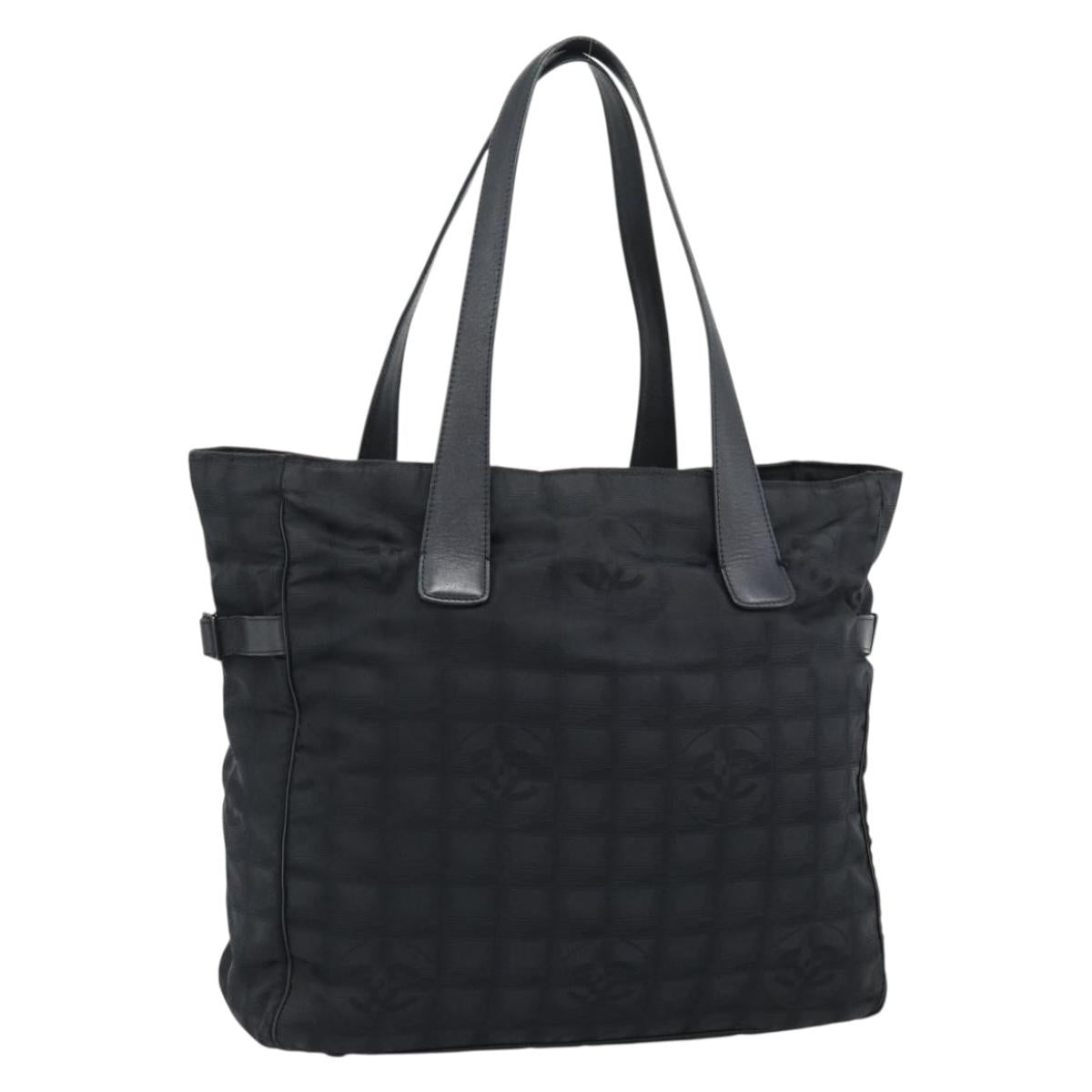 CHANEL New Travel Line Tote Bag Canvas Black CC Auth ar14076