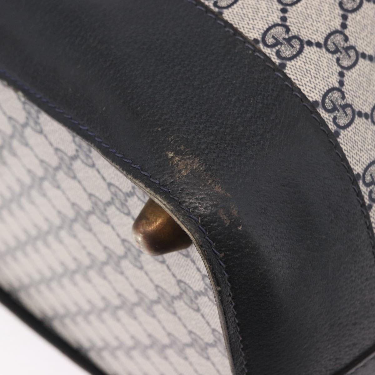 GUCCI GG Supreme Boston Bag PVC Leather Navy Gold Auth ar14078
