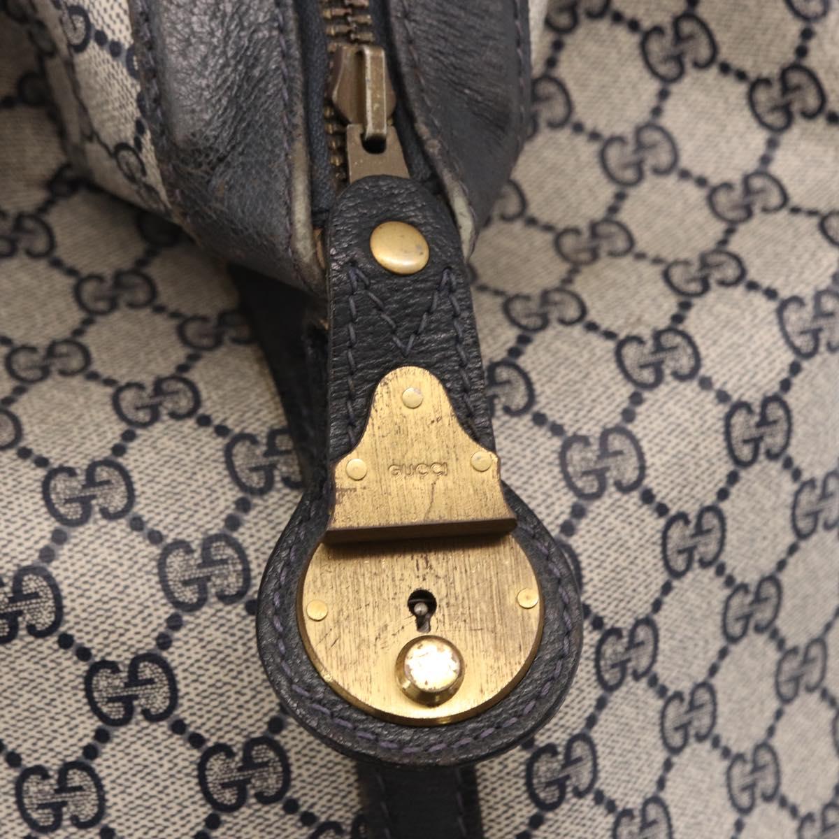GUCCI GG Supreme Boston Bag PVC Leather Navy Gold Auth ar14078