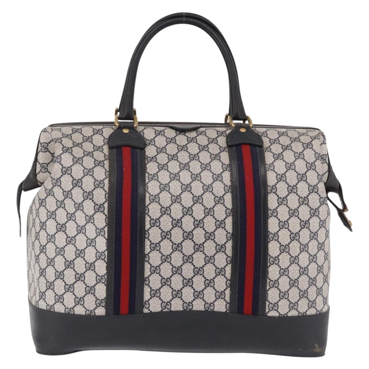 GUCCI GG Supreme Boston Bag PVC Leather Navy Gold Auth ar14078
