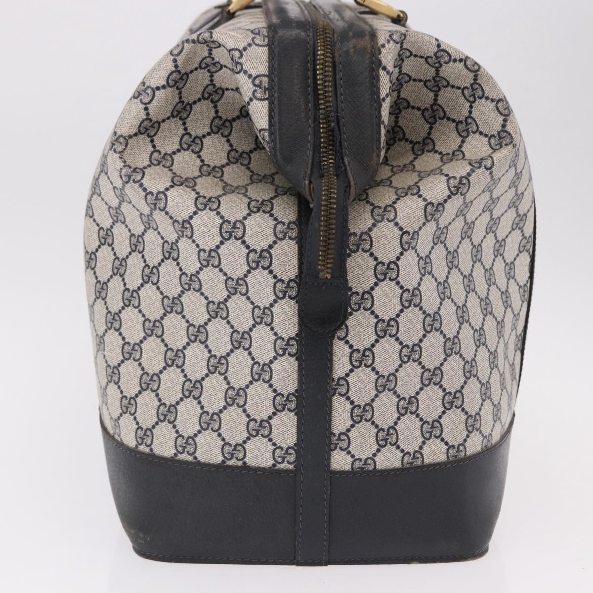 GUCCI GG Supreme Boston Bag PVC Leather Navy Gold Auth ar14078