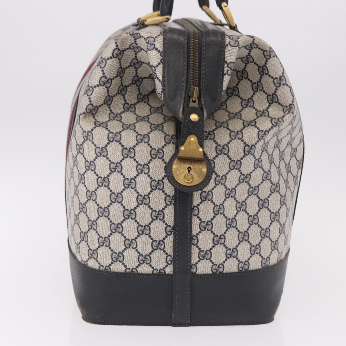 GUCCI GG Supreme Boston Bag PVC Leather Navy Gold Auth ar14078