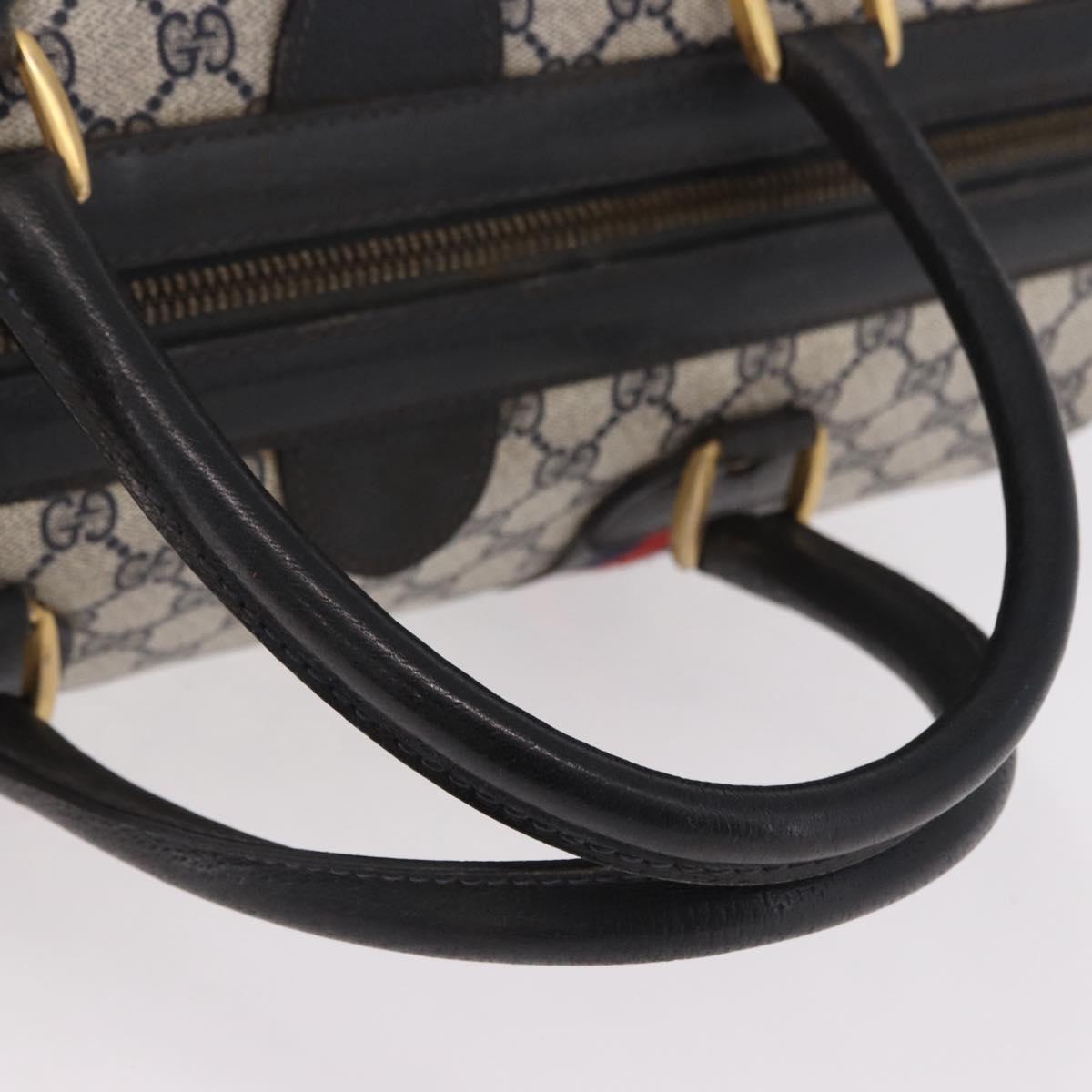 GUCCI GG Supreme Boston Bag PVC Leather Navy Gold Auth ar14078