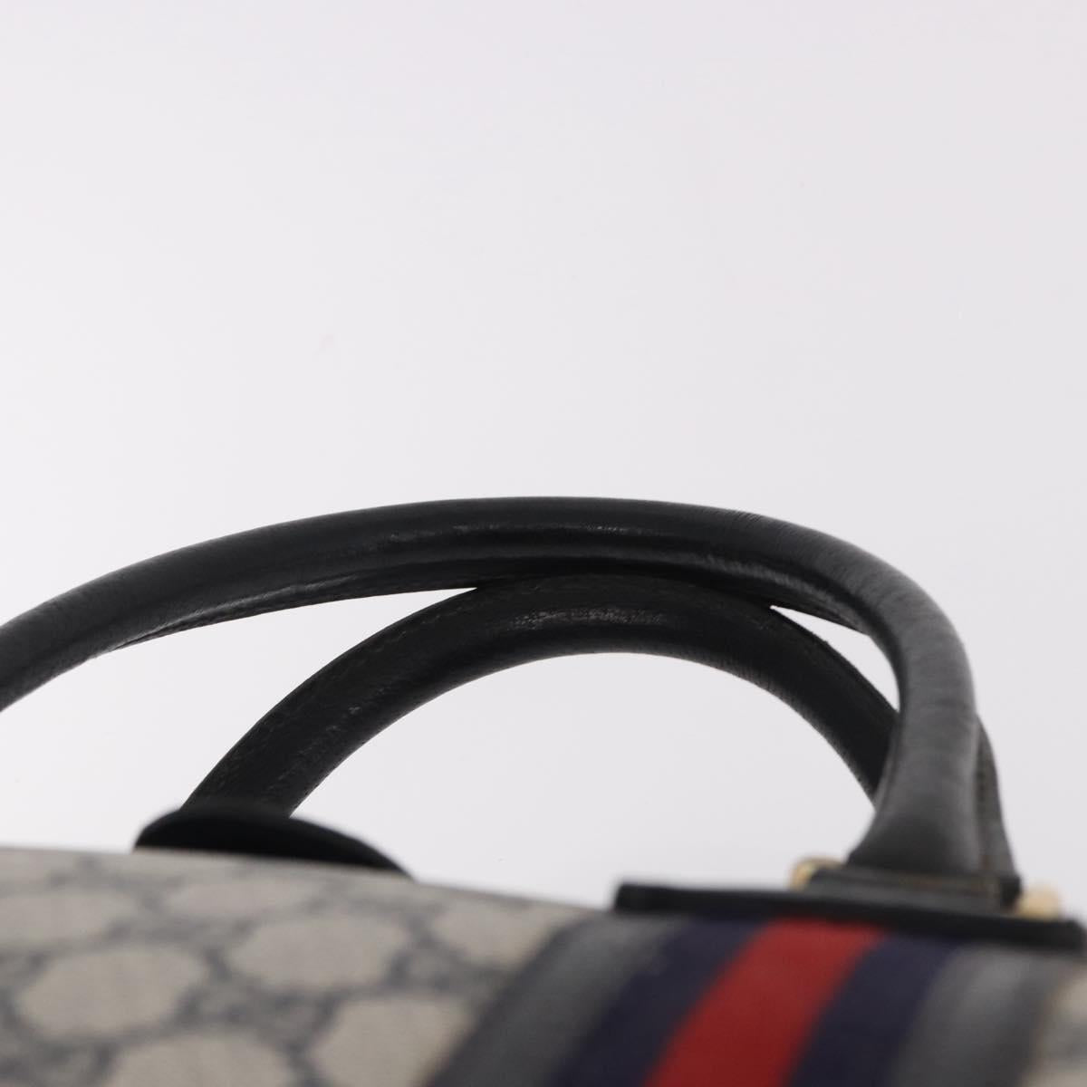 GUCCI GG Supreme Boston Bag PVC Leather Navy Gold Auth ar14078