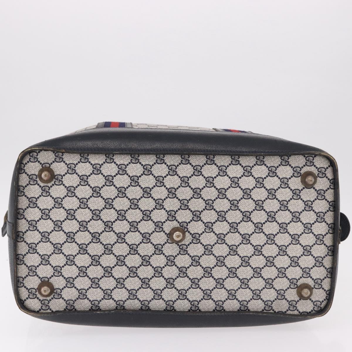 GUCCI GG Supreme Boston Bag PVC Leather Navy Gold Auth ar14078
