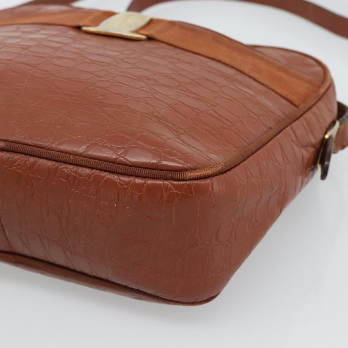 Salvatore Ferragamo Vala Shoulder Bag Leather Brown Gold Auth ar14079