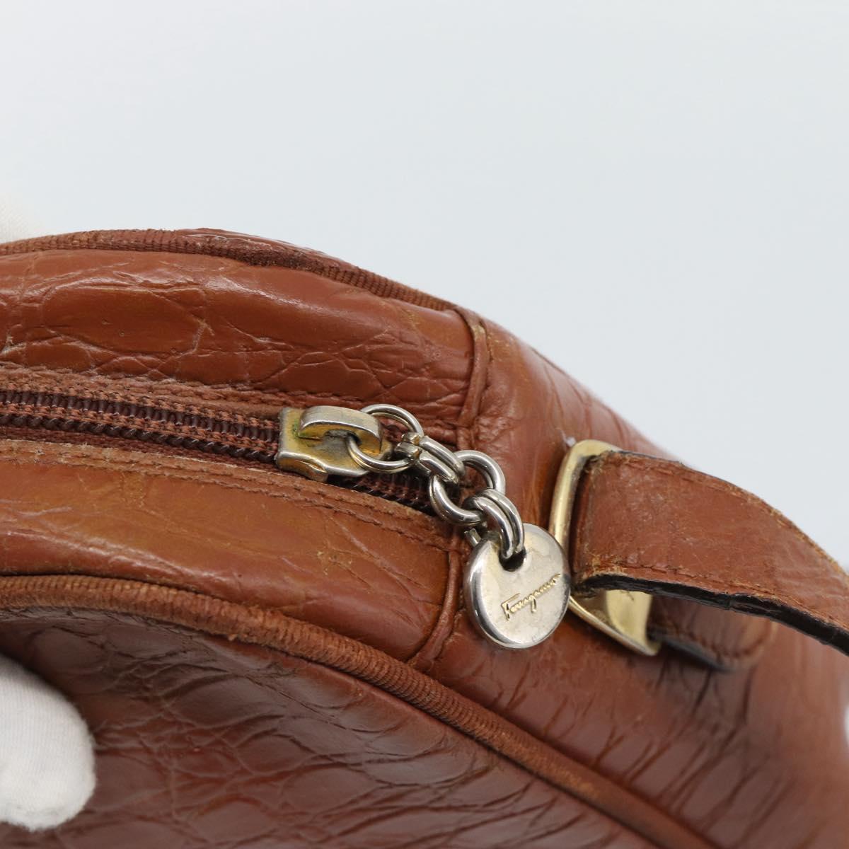 Salvatore Ferragamo Vala Shoulder Bag Leather Brown Gold Auth ar14079