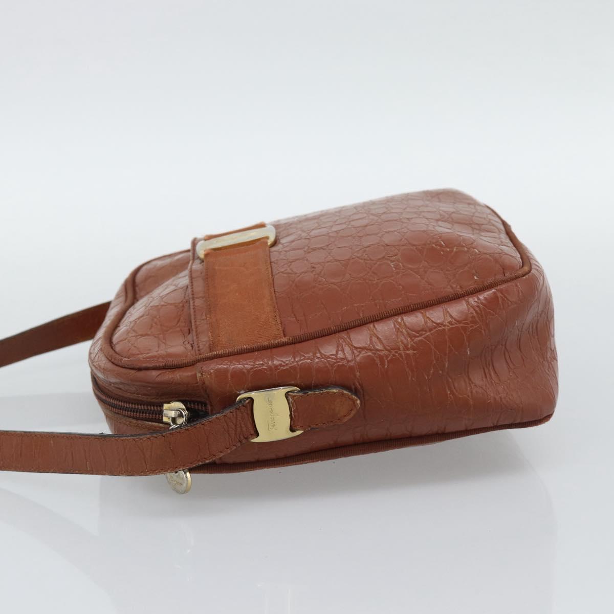 Salvatore Ferragamo Vala Shoulder Bag Leather Brown Gold Auth ar14079