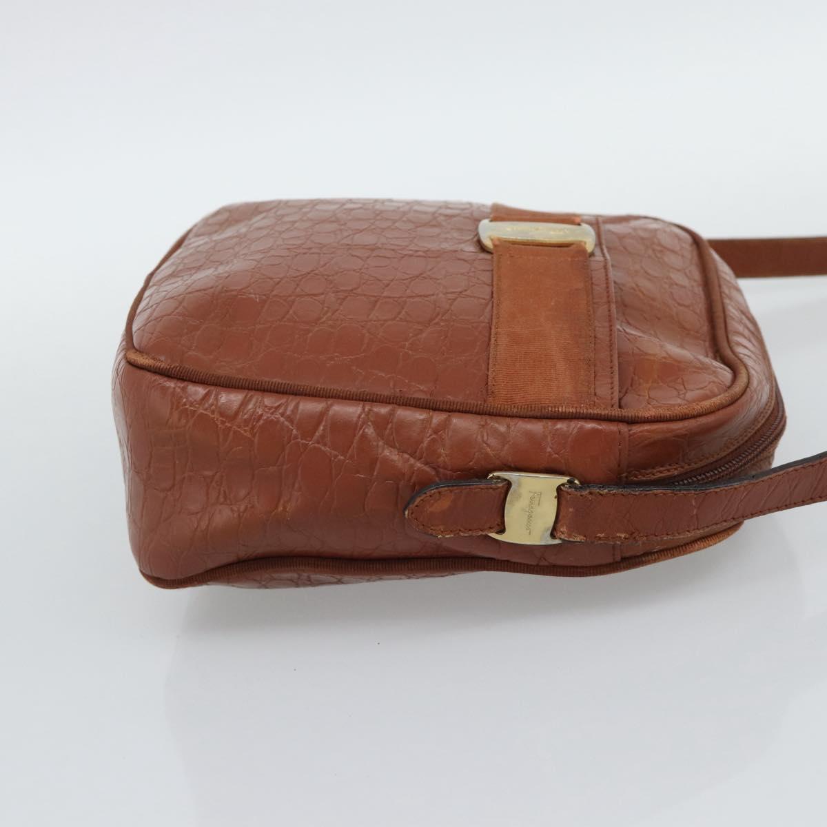 Salvatore Ferragamo Vala Shoulder Bag Leather Brown Gold Auth ar14079