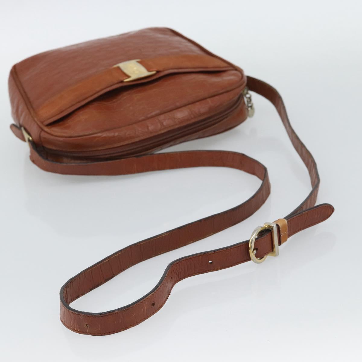 Salvatore Ferragamo Vala Shoulder Bag Leather Brown Gold Auth ar14079