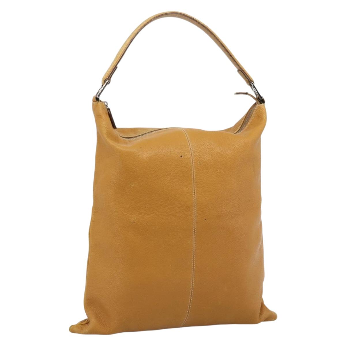 FENDI Tote Bag Leather Beige Silver Auth ar14083