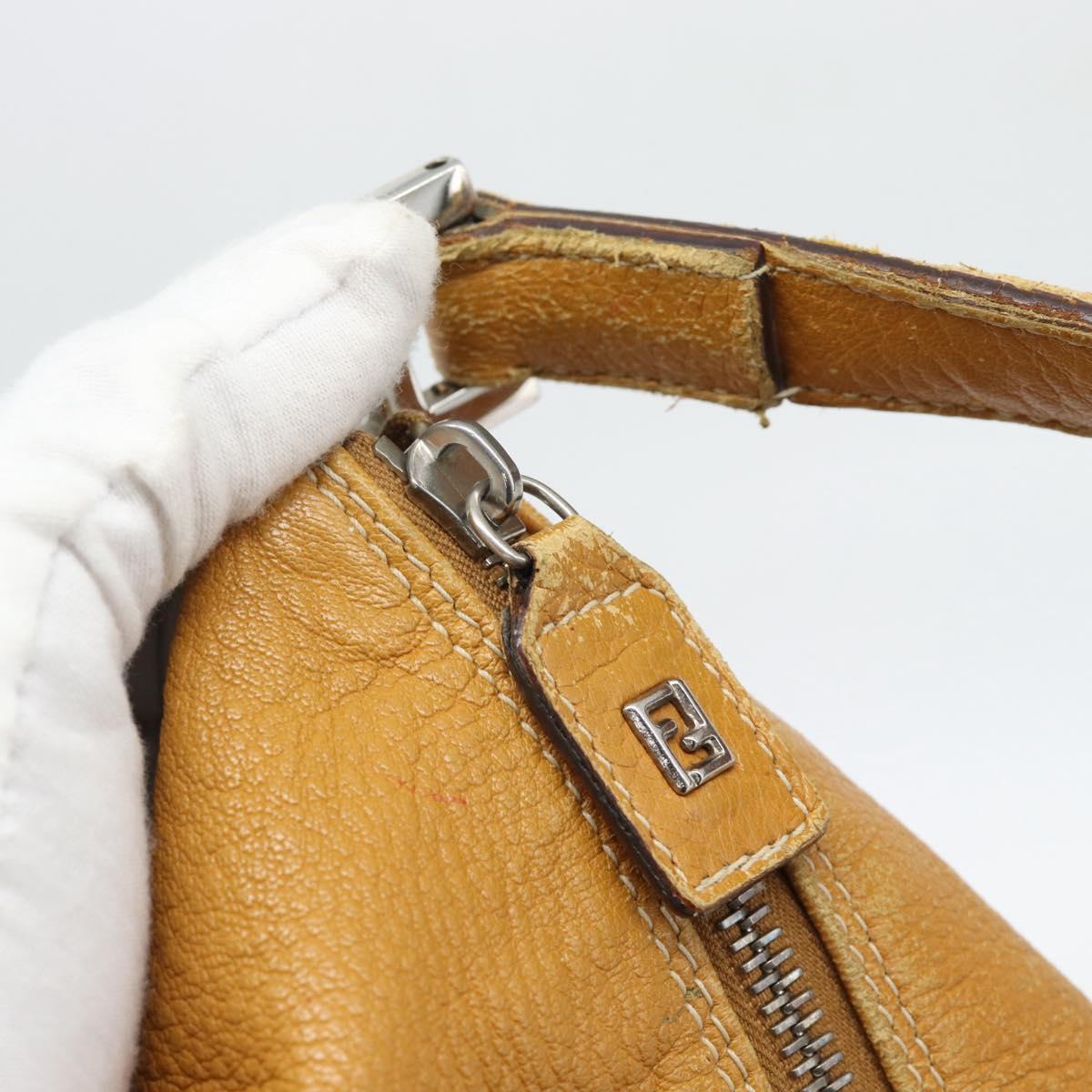 FENDI Tote Bag Leather Beige Silver Auth ar14083