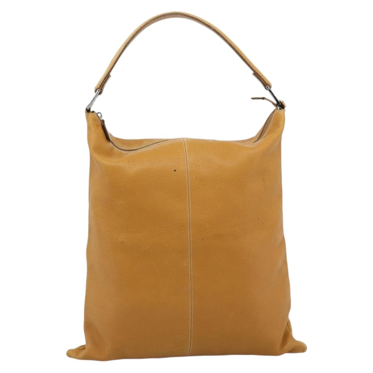 FENDI Tote Bag Leather Beige Silver Auth ar14083